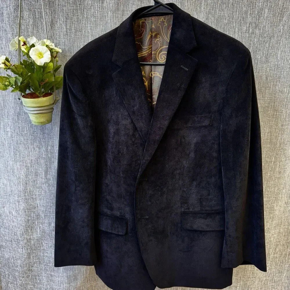 Lauren Ralph Lauren Sport Coat 44L Stone Black Corduroy Blazer Paisley Lining